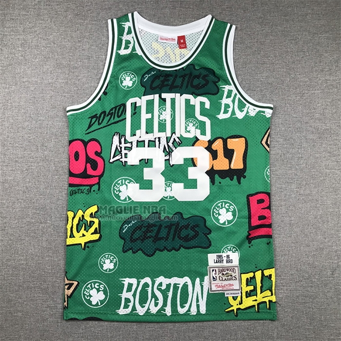 Maglia
 Larry Bird NO 33 Boston Celtics Mitchell & Ness Slap Sticker 1985-86 Verde

